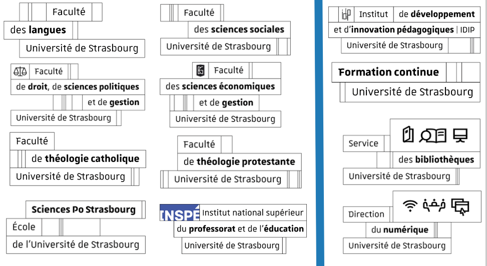 logos des composantes et services partenaires du projet IdEx EàD Unistra